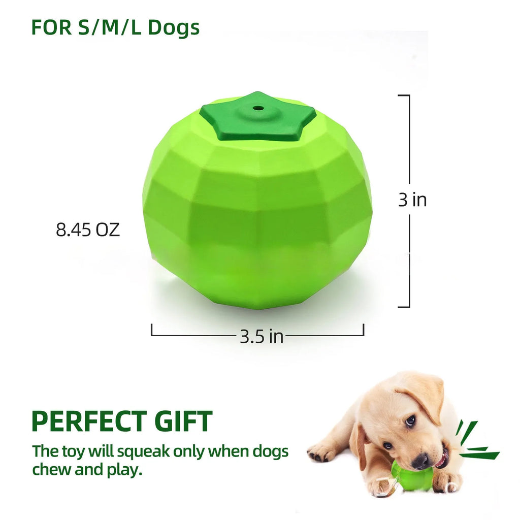 Green natural rubber squeaky dog chew ball for large breed aggressive chewers