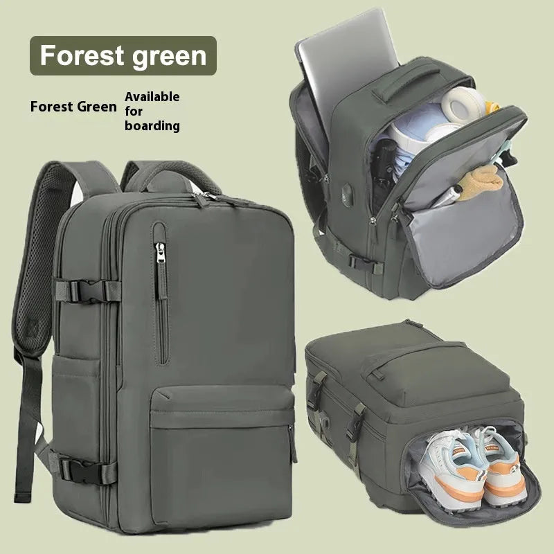 Large capacity waterproof Oxford cloth backpack in solid color with curved shoulder straps for travel and school use