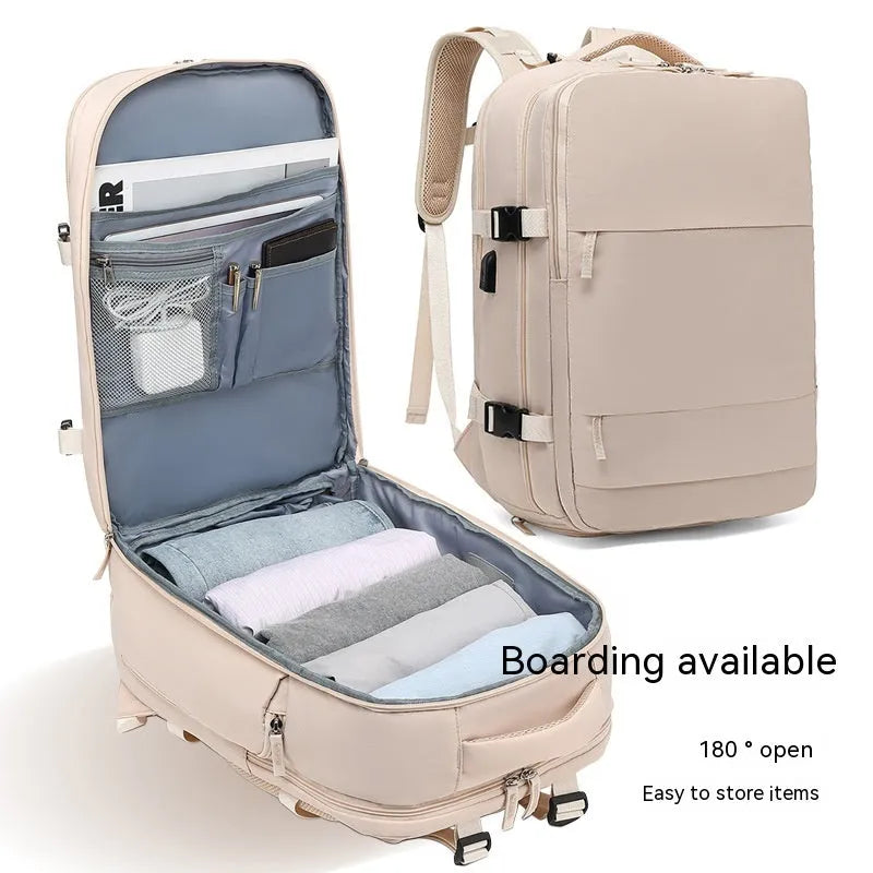 Large capacity waterproof mummy backpack in nylon available in multiple colours including black, mint green, pink, and light blue