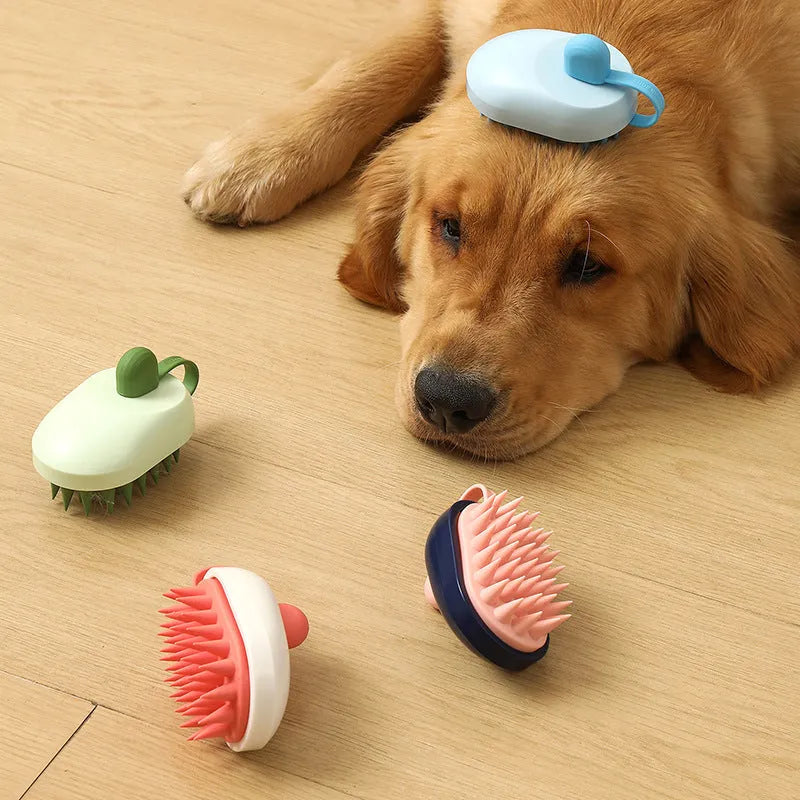 Soft silicone pet bath brush for dogs in four colour options with hair removal function