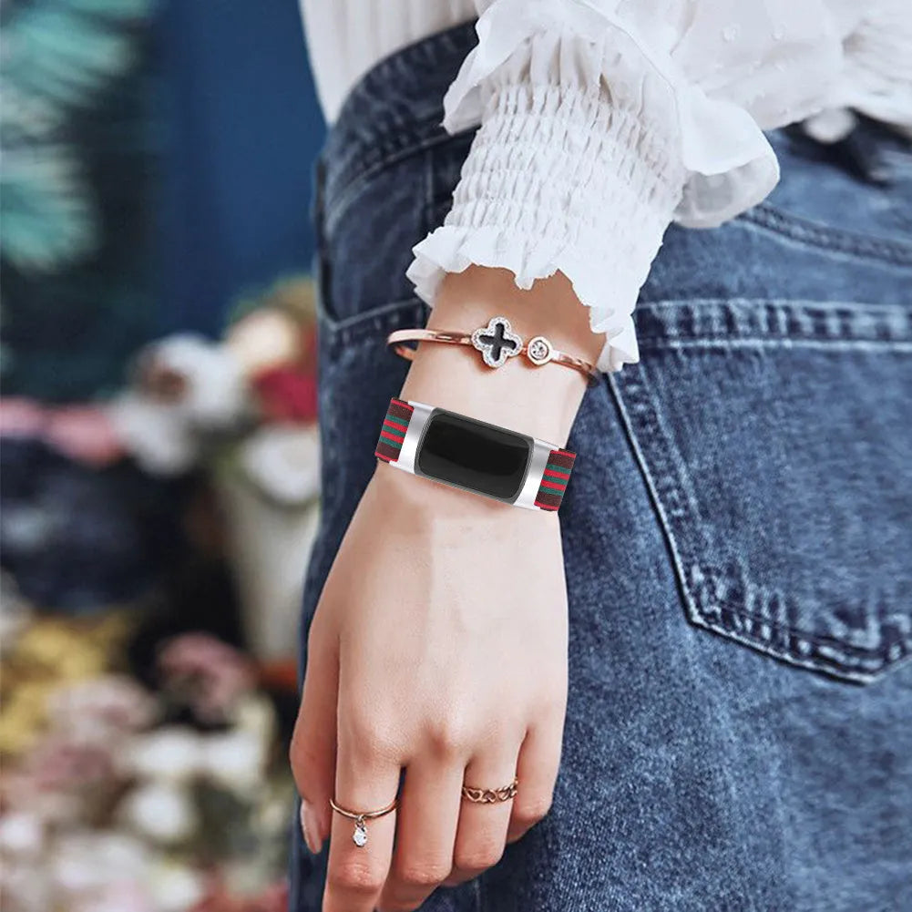Fitbit Charge 6 adjustable elastic watch strap with printed pattern in various colour options