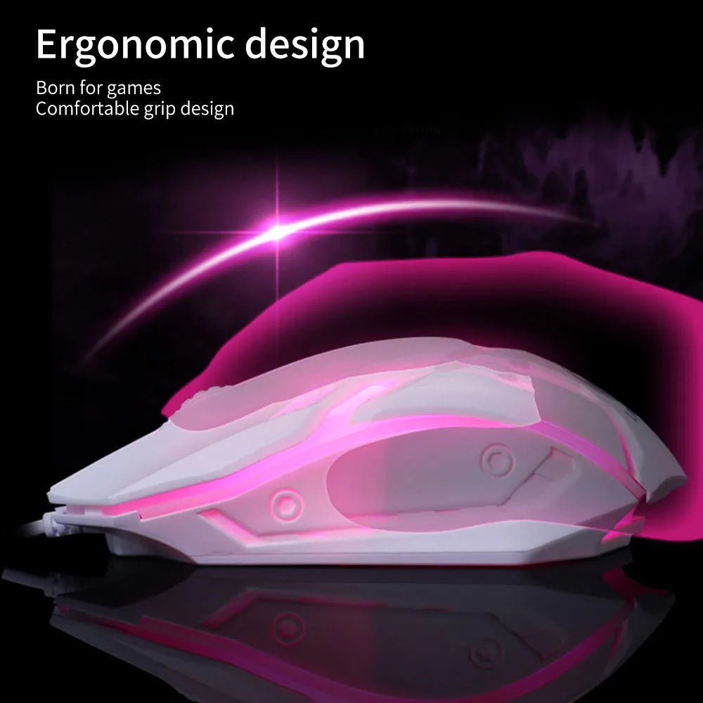 Wired computer mouse with luminous glow effect in black or white colour with USB cable