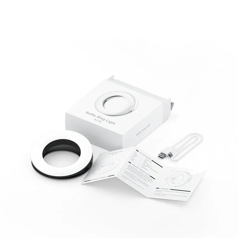 Black pink or white LED selfie ring light for mobile photography with adjustable brightness