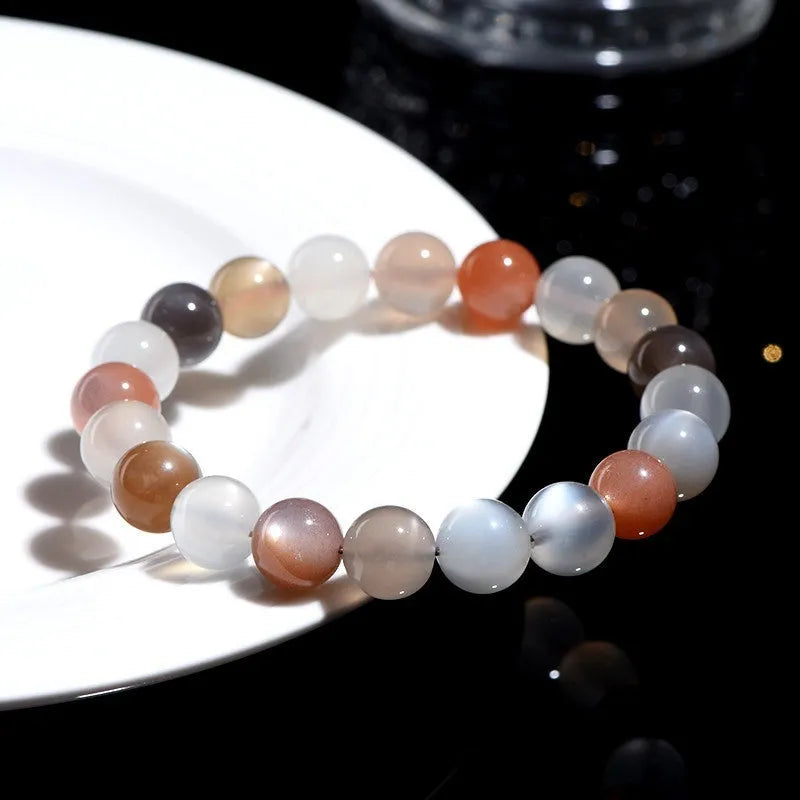 Natural moonstone bracelet with colourful moon light 8mm beads in unisex single circle design