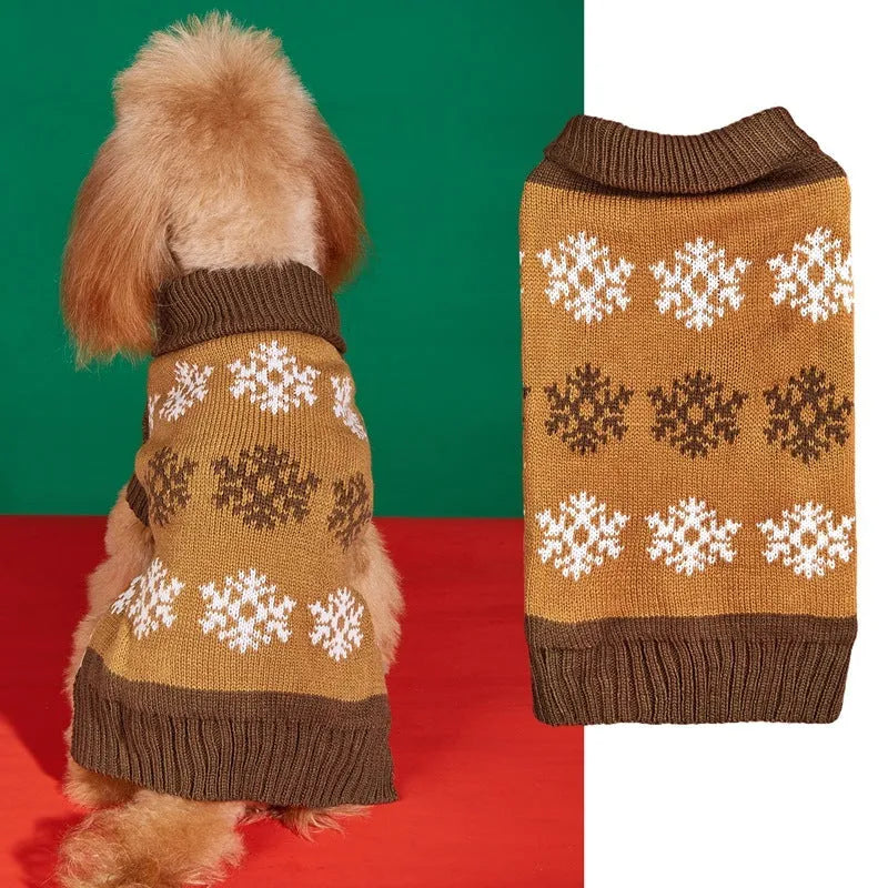 Brown and grey snowflake pattern dog sweater for Christmas and winter holidays