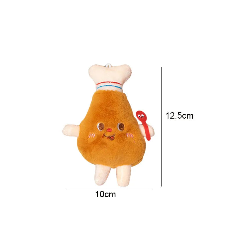 Assortment of kitten teething toys shaped like a hamburger, chicken leg, bread, fries, and hot dog.