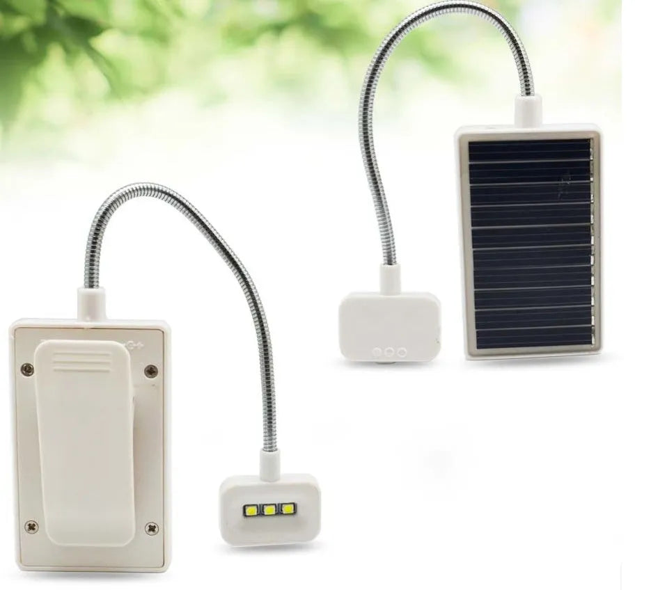 Solar LED lamp with plastic lampshade, button switch, and built-in lithium battery, charged by solar or USB.