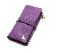 Vertical long Pu leather wallet with zip closure open to show card slots, note compartment, and phone pocket.