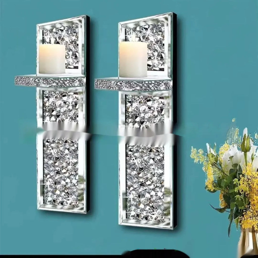 Pair of silver glass wall candlesticks with modern minimalist design