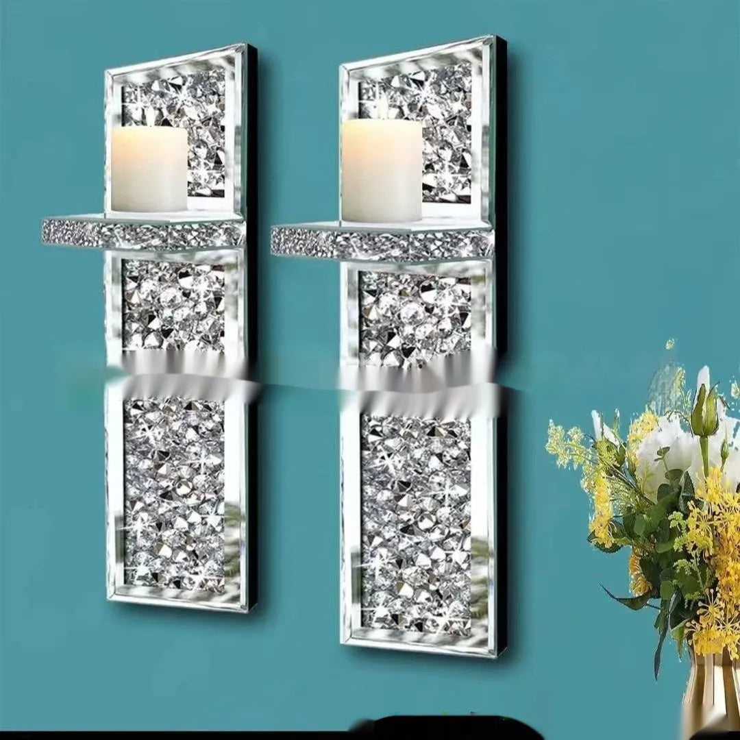 Pair of silver glass wall candlesticks with modern minimalist design