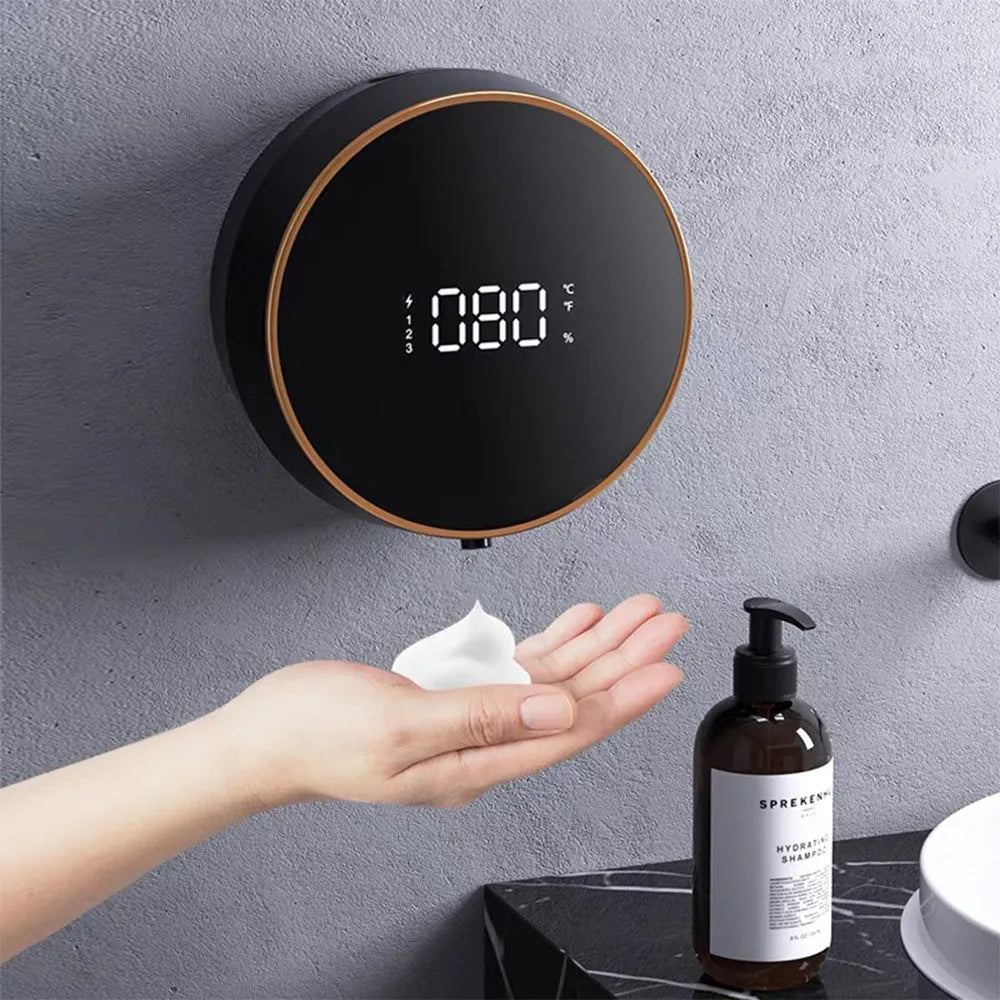 Smart automatic foam dispenser with USB charging mounted on bathroom wall