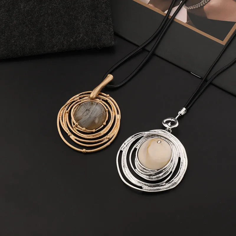 Women's geometric plaid pendant necklace on snakeskin wax rope chain in gold colour