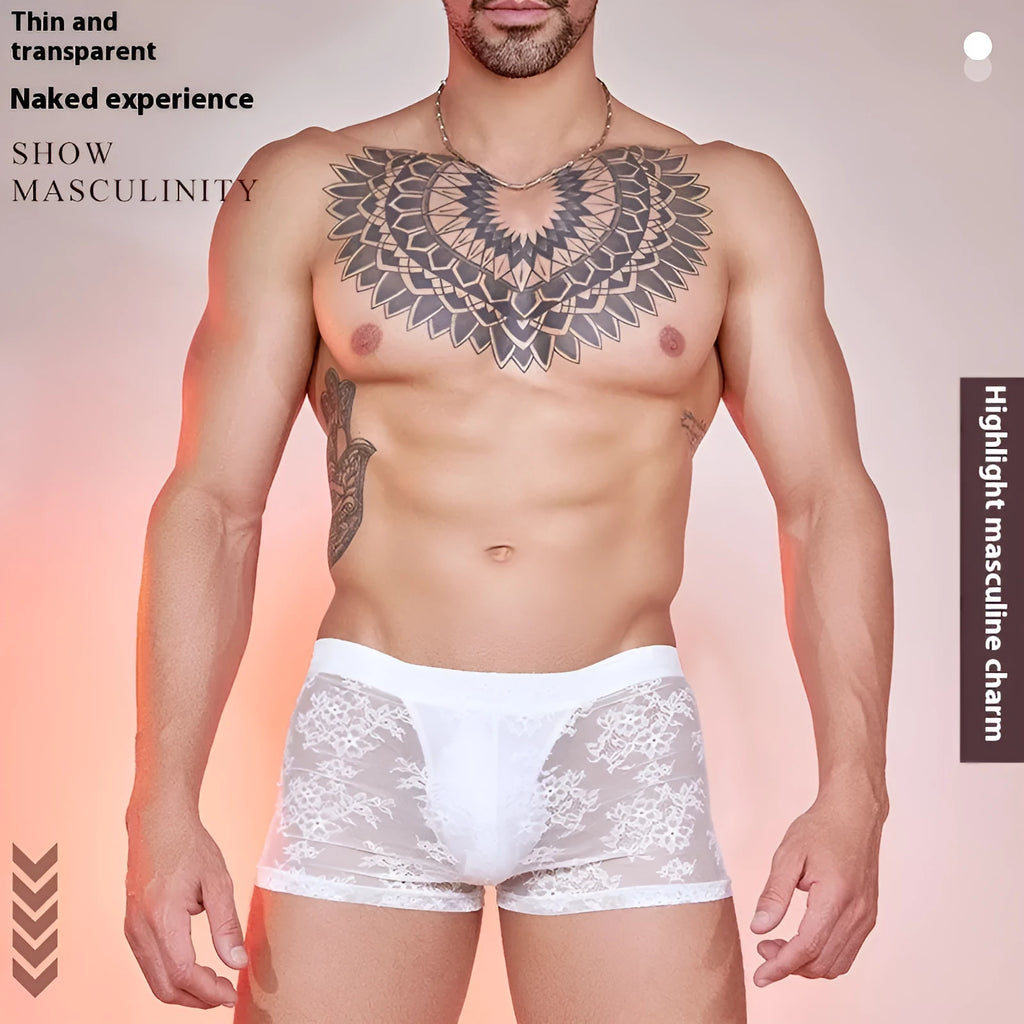 Men's nylon boxer briefs with lace detail in black white and red free size