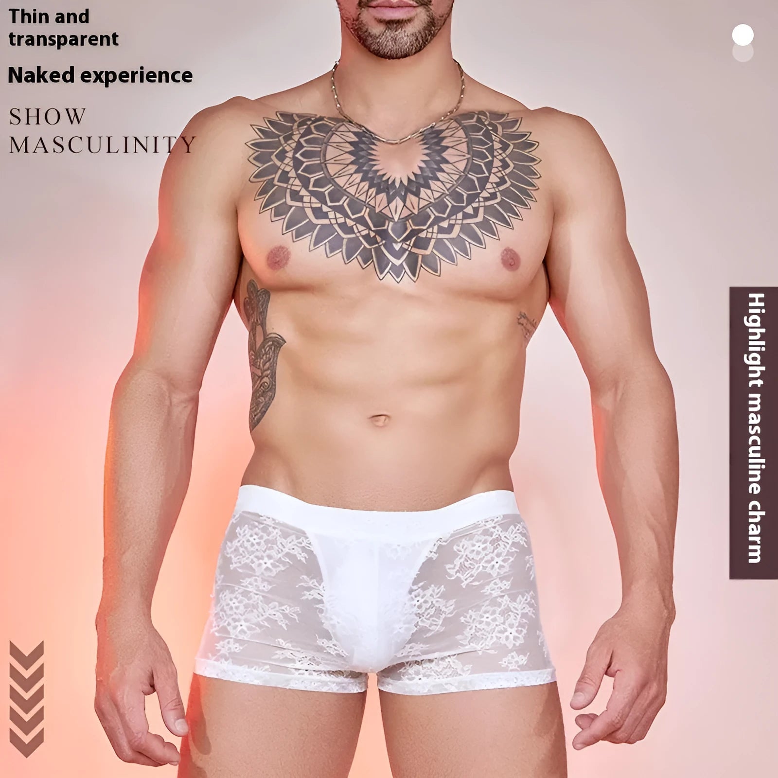 Men's nylon boxer briefs with lace detail in black white and red free size