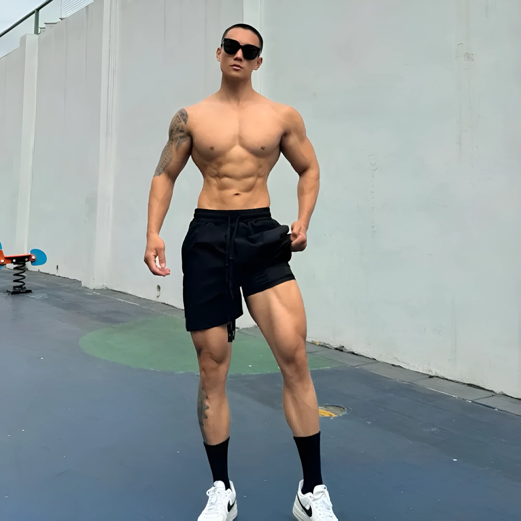 Men's ice silk quick-drying double-layer casual shorts in nylon fabric