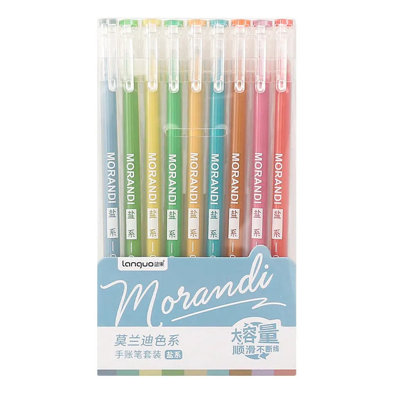 Set of nine retro gel pens with 0.5mm needle tips in Japanese-inspired colour themes