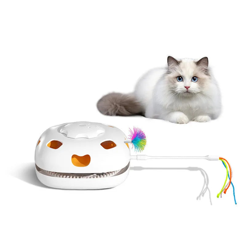Plastic cat self-grooming relief toy with teaser design measuring 19.8 by 11.5 by 19.5 centimetres