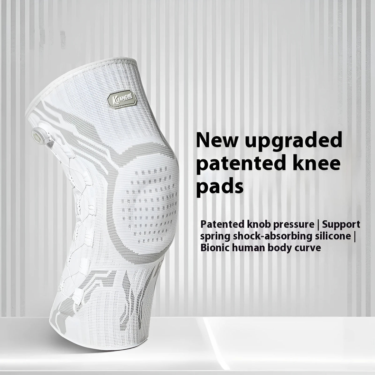 Grey and white professional sports kneecap for adult basketball, running, and football