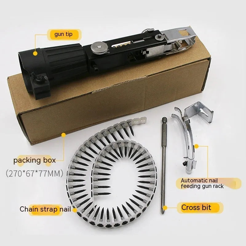 Chain screw gun head electric screwdriver with automatic nail gun function, 235mm length tool