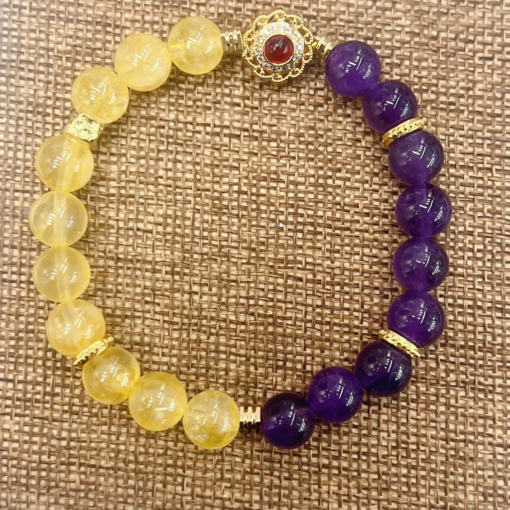 Handmade yellow and purple crystal bracelet for women with manual processing