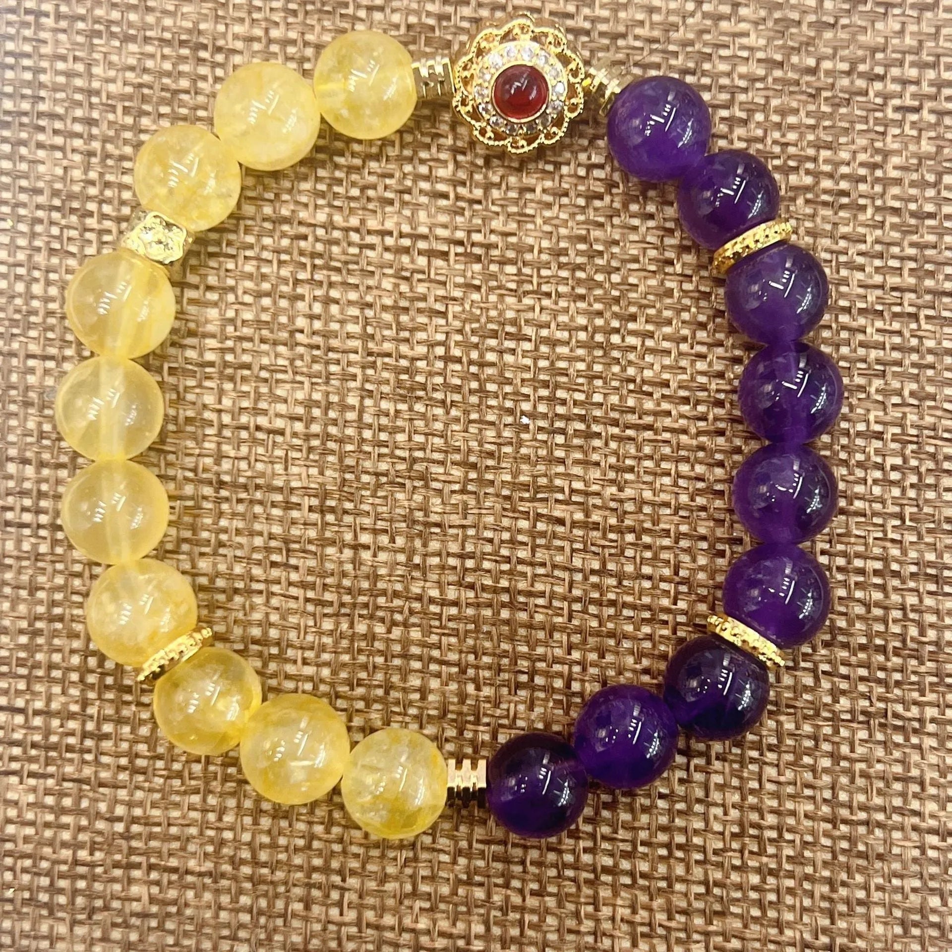 Handmade yellow and purple crystal bracelet for women with manual processing