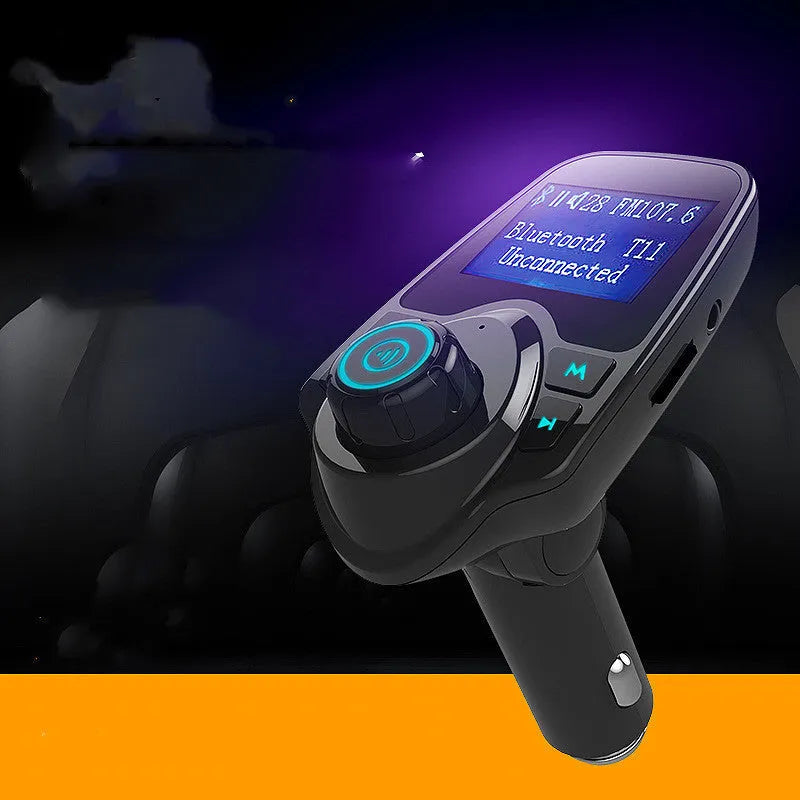 Black car Bluetooth FM transmitter and hands-free kit with USB port for charging