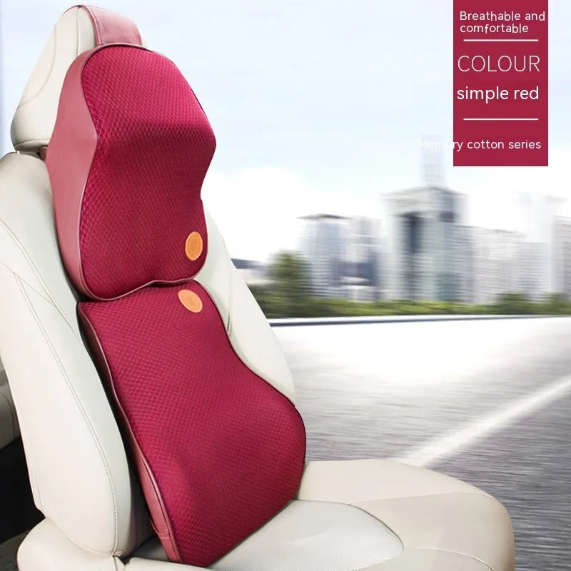 Car headrest and lumbar pillow set with memory foam filler in various colour options