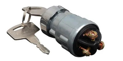 Copper ignition switch with key for trucks and forklifts, showing colour-coded key options