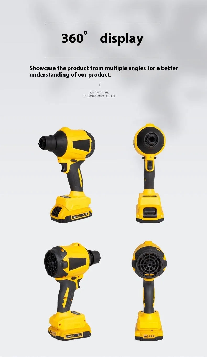 Yellow cordless rechargeable dust gun with blowing and suction functions for office and home cleaning