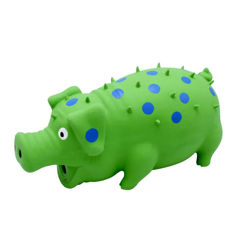 Pig-shaped squeaky dog chew toy in assorted colours for aggressive chewers