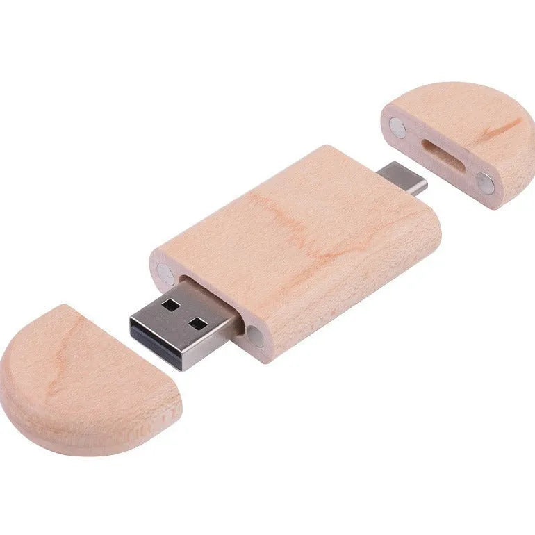 Wooden USB flash drive with Type-C and USB interfaces in Maple wood finish