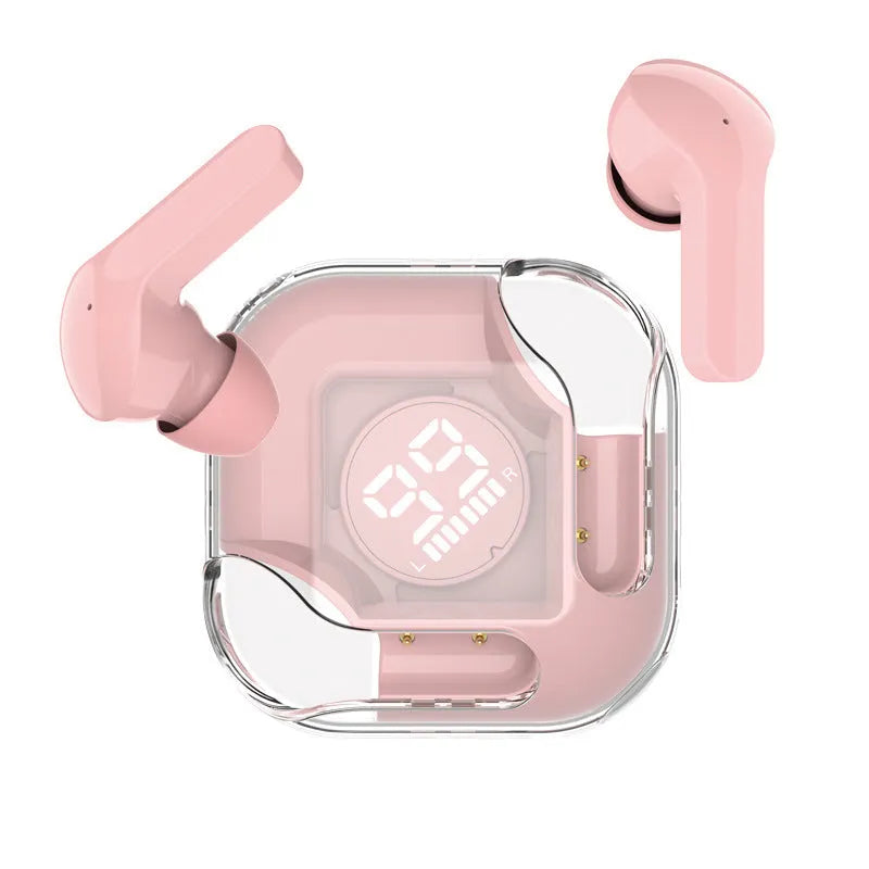 Transparent HIFI noise reduction TWS Bluetooth headphones in white, black, pink, blue, and green colours