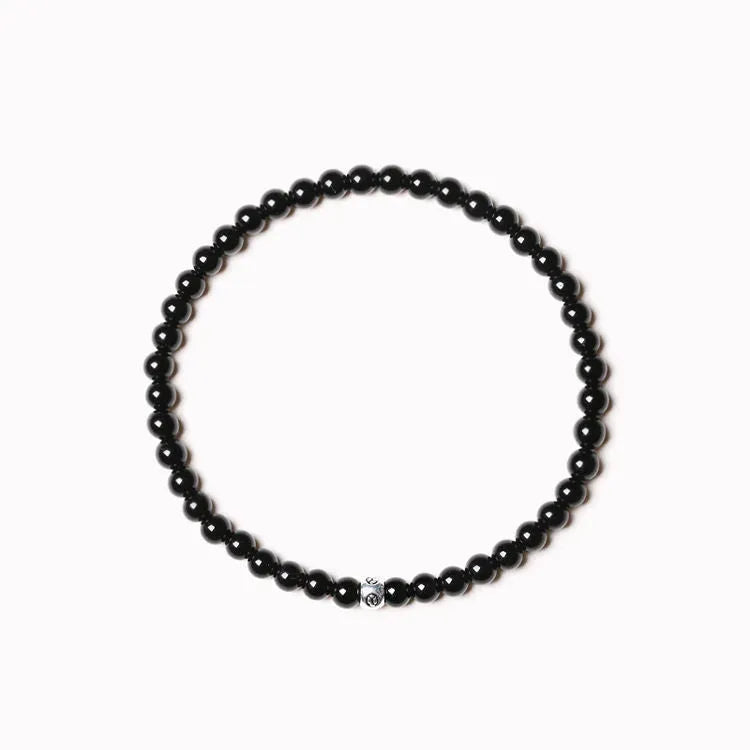 Fine obsidian agate blue san bracelet with 4mm black and blue beads, chamfered square grain, unisex free size electroplated jewellery