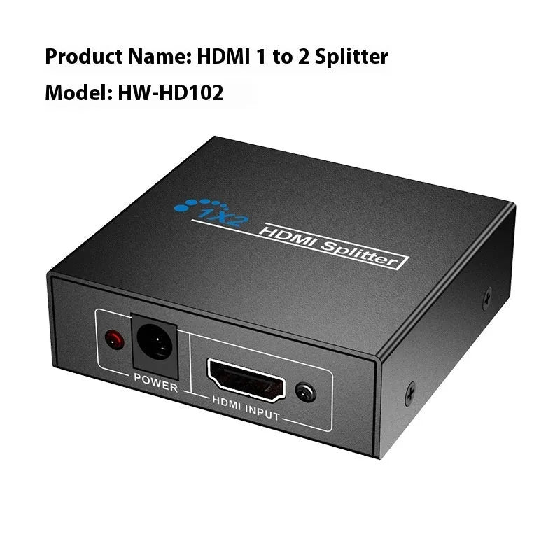 HDMI distribution amplifier splitter with one input and two output ports for 4K video