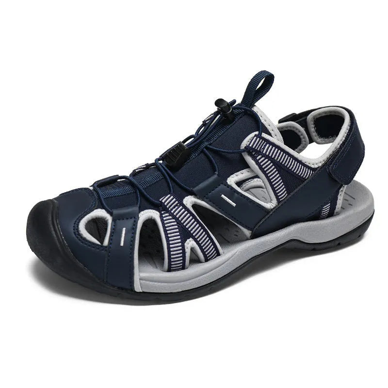 Men's LX01 Blue casual sports shoes with mesh upper, rubber sole, and velcro closure.