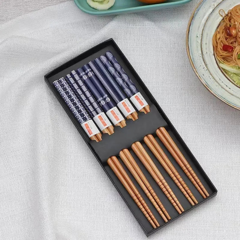 Japanese style bamboo chopsticks with cartoon patterns in lucky cat or blue designs