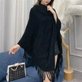 Women's plush triangle shawl cape in a cashmere acrylic blend with tassel detailing