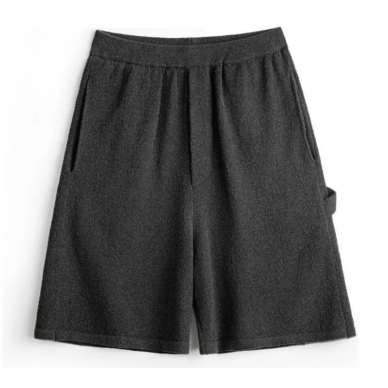 Cement grey American-style heavy loose profile straight cut sports shorts with elastic waistband