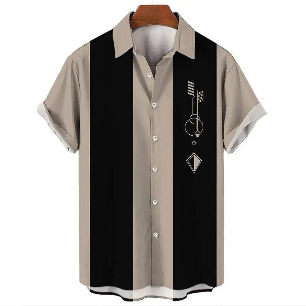 Men's striped Hawaiian short sleeve button-up shirt in a four-sided elastic fabric.
