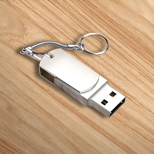White metal USB flash drive with a rotating cap, showing 16GB capacity and USB 3.0 connector.