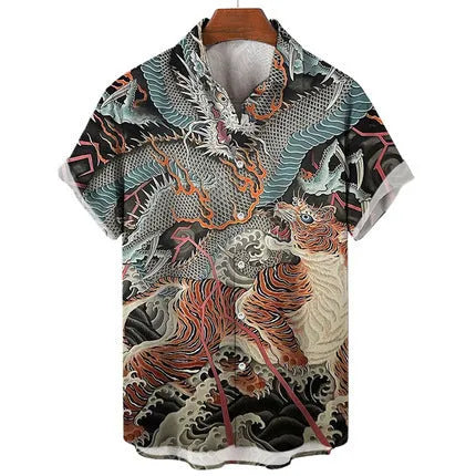 Men's slim fit beach shirt with 3D floral digital printing in polyester fabric