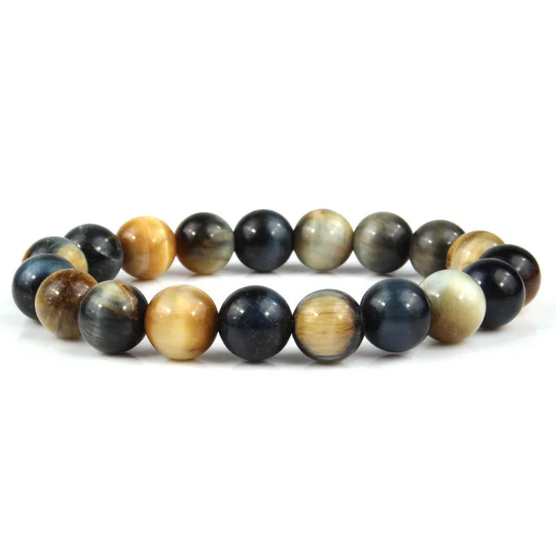 Finished tiger eye crystal beaded bracelet with round geometric beads in a choice of colours and sizes.