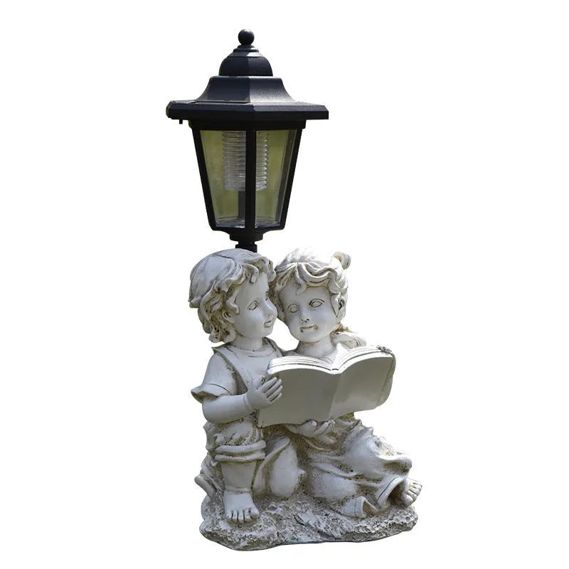 Hexagonal solar garden lamp with American country design, available as bird flowerpot or animal figurine.