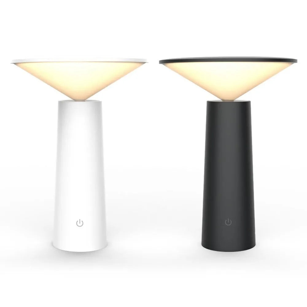 Black USB rechargeable LED table lamp with touch sensor and adjustable flip head on wooden desk