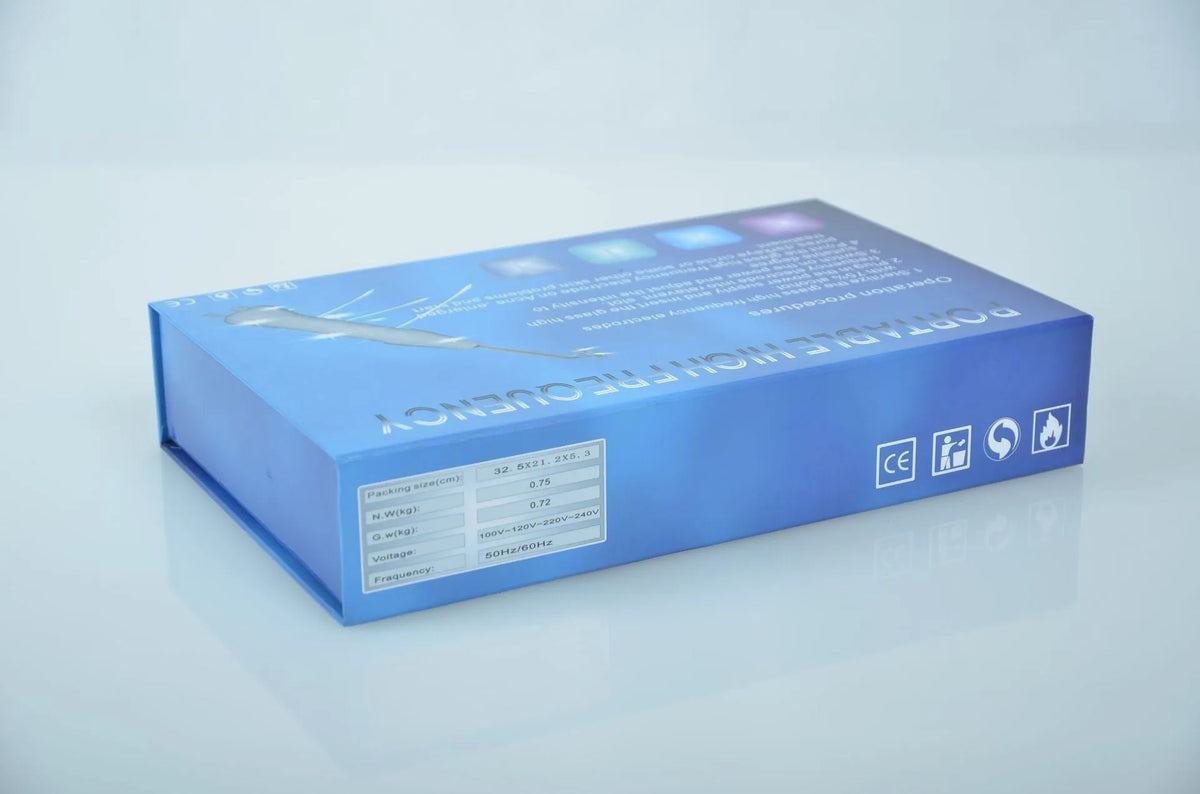 White high-frequency electrotherapy rod with four tubes and colour box, 32.5 x 21.2 x 5.3 cm