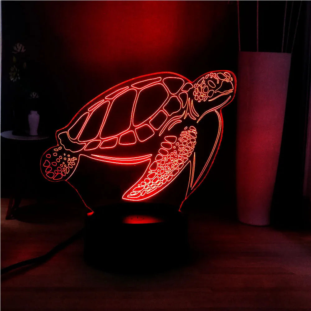 3D acrylic turtle-shaped LED night light with 16 colour remote control options