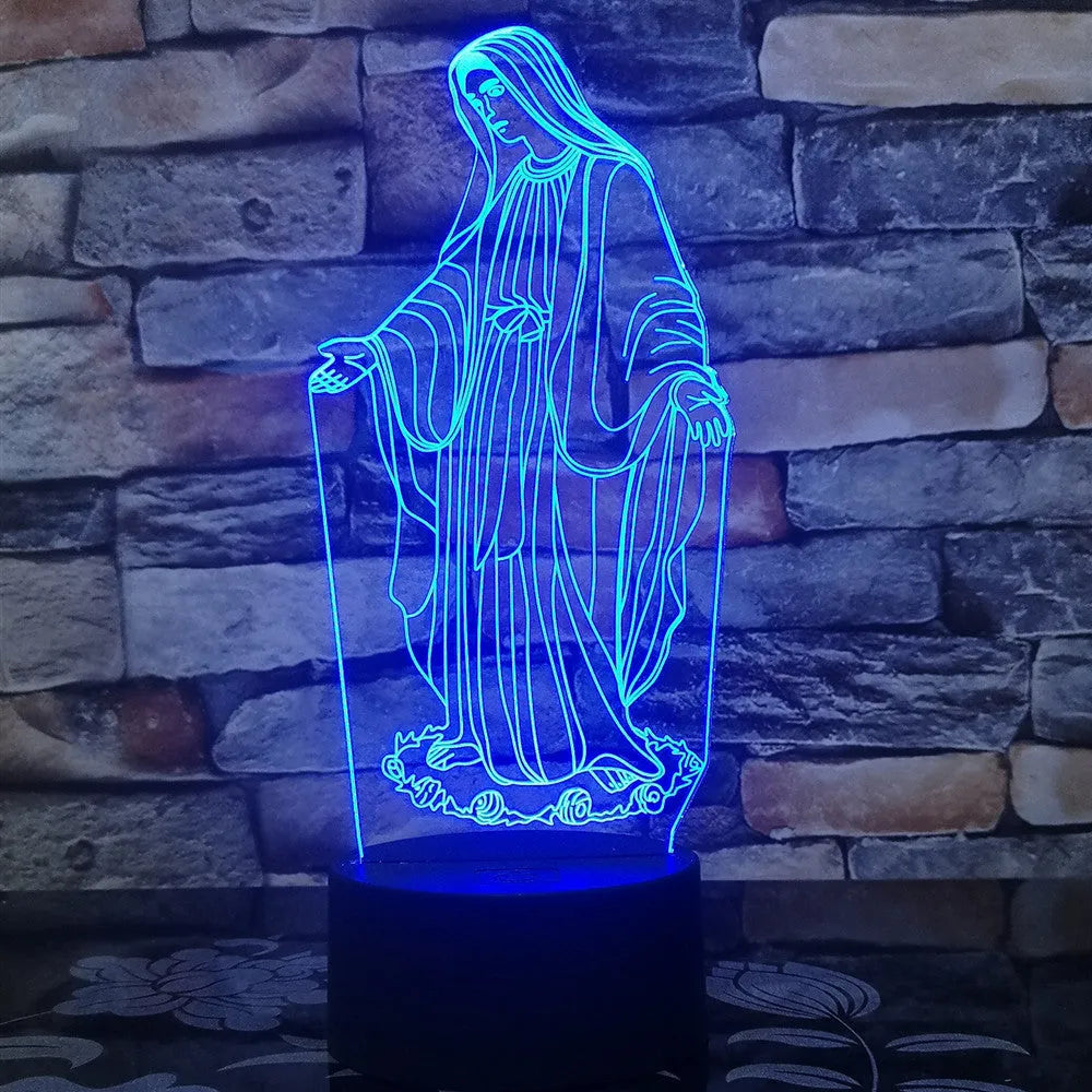 3D LED night light showing laser-engraved acrylic plate creating a stereoscopic dual-ring light pattern with colour change options.
