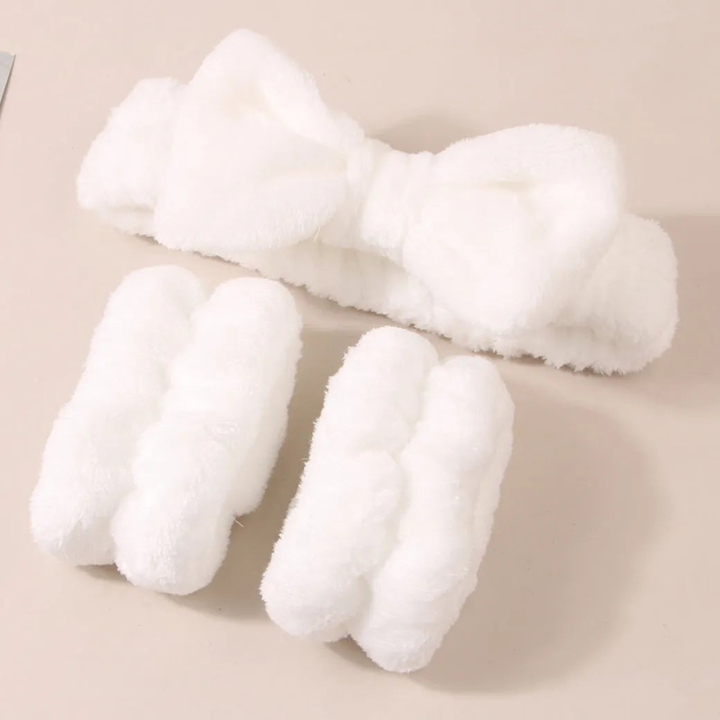 Facial brush with coral fleece hair band set in purple gradient colour with keep-dry design