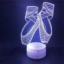3D ballet shoes LED night light with remote control showing seven colour options on acrylic panel with ABS base