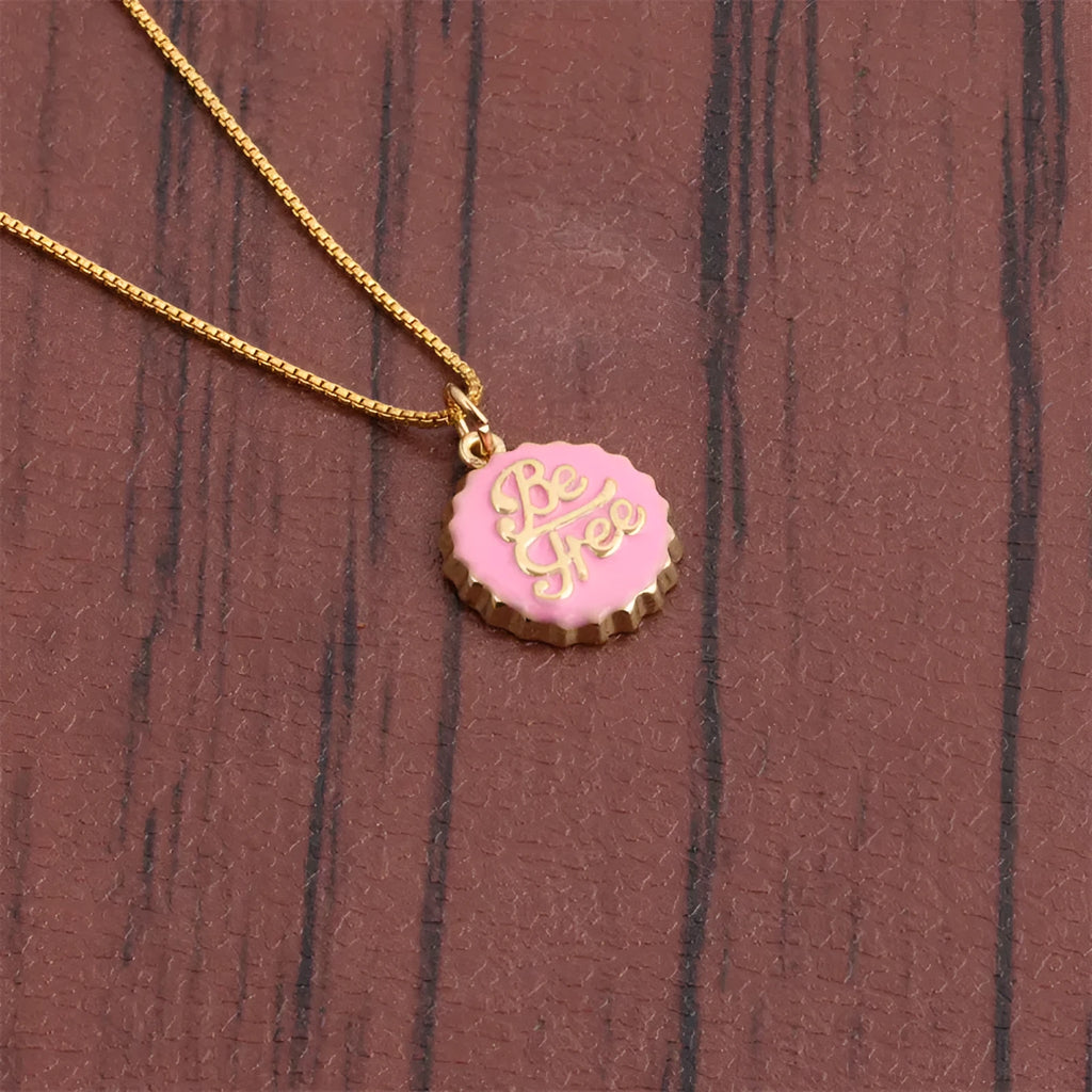 Copper bottle cap pendant necklace on a 40cm box chain with 18K gold electroplated finish
